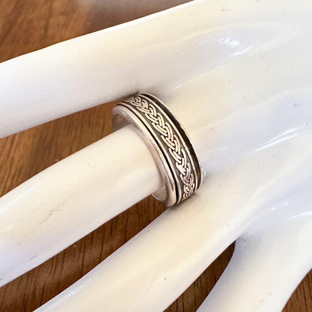 Vtg Mens Celtic Spinner Ring Sterling Silver Braided 90s Fashion 925 Size 10.25 - Picture 11 of 12